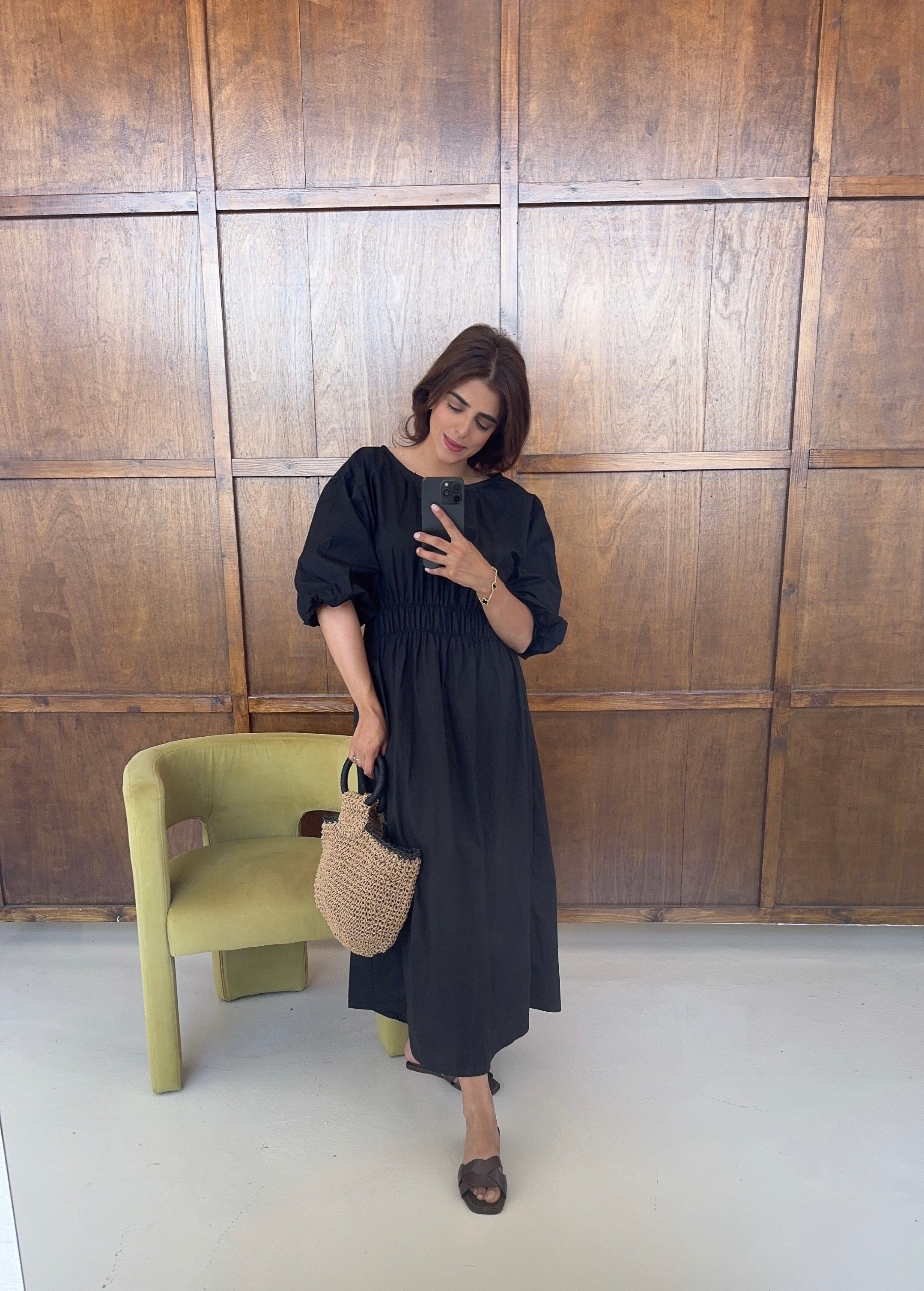 ROBE FRONCÉ MIDI NOIR - SOFIA