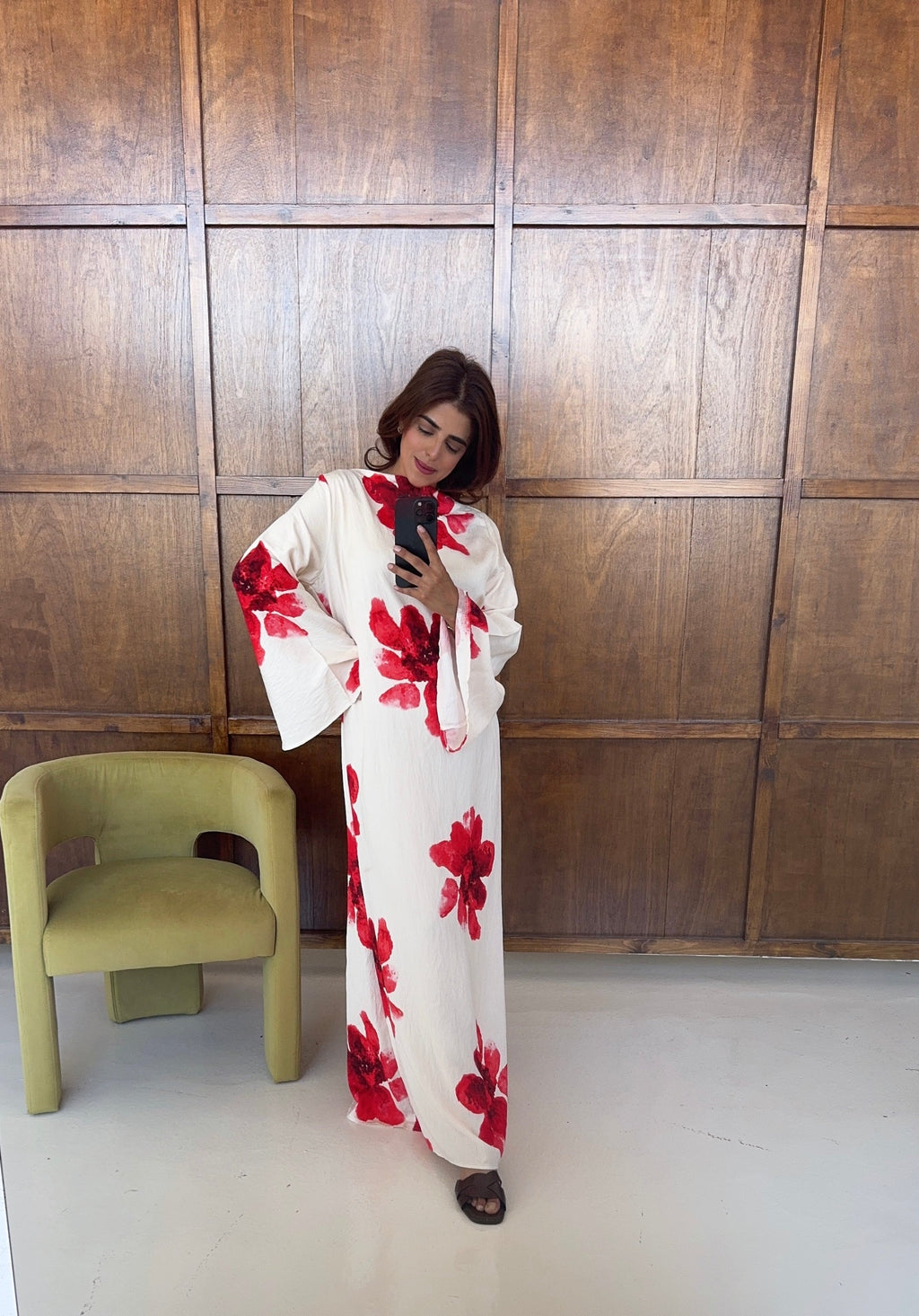 ROBE FLEURI IVOIRE/ROUGE - AMINA