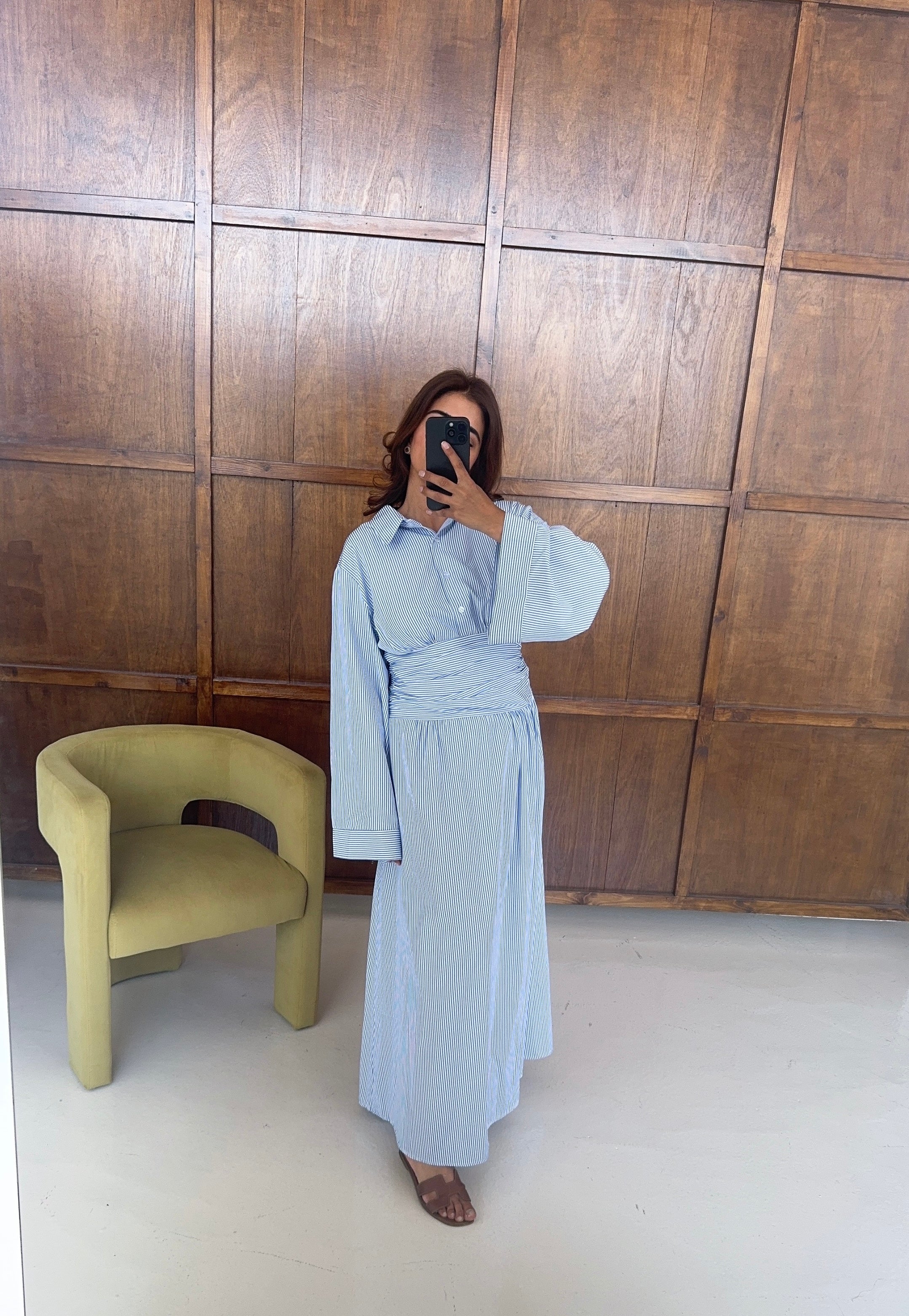ROBE RAYÉ TAILLE NOUÉ BLEU - HUA