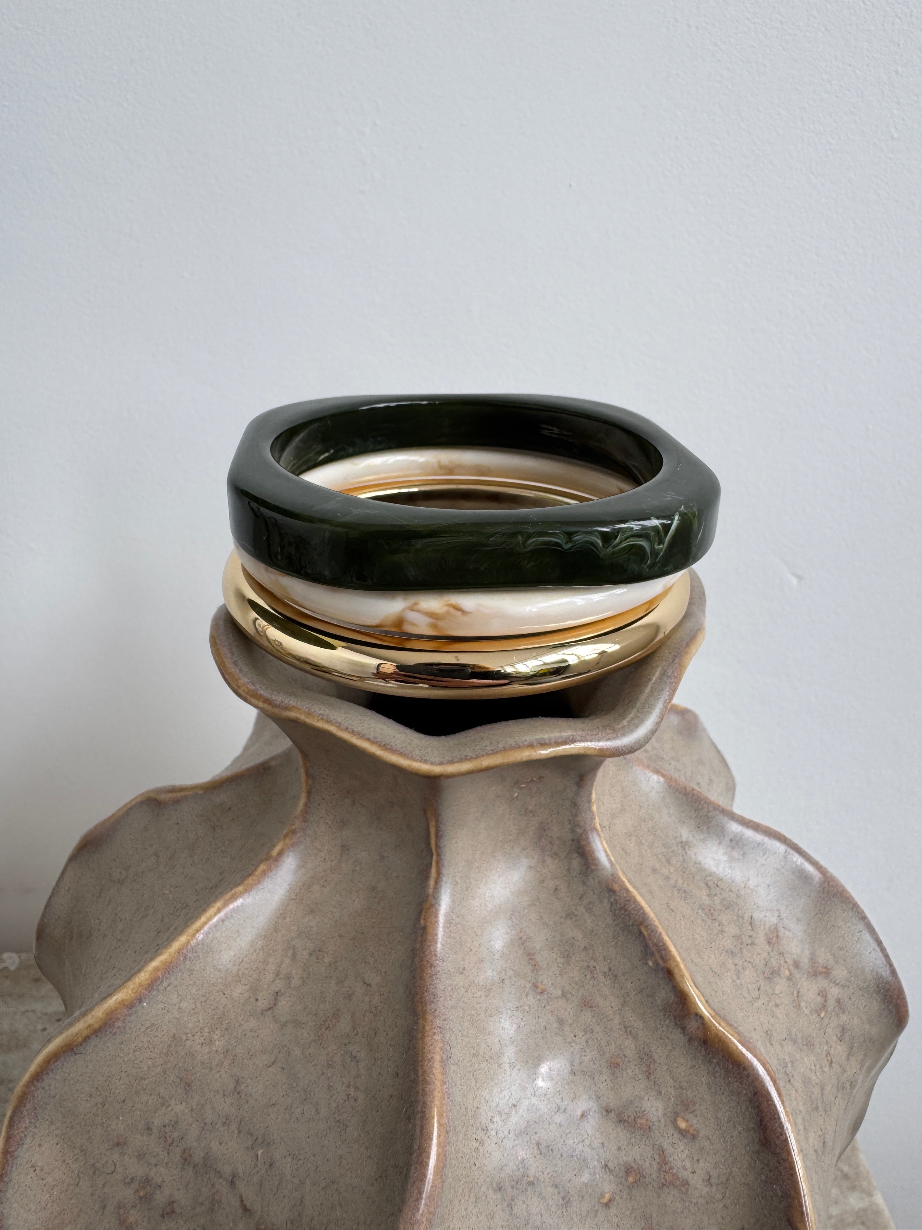 ENSEMBLE BRACELET RESIN & METAL OLIVE