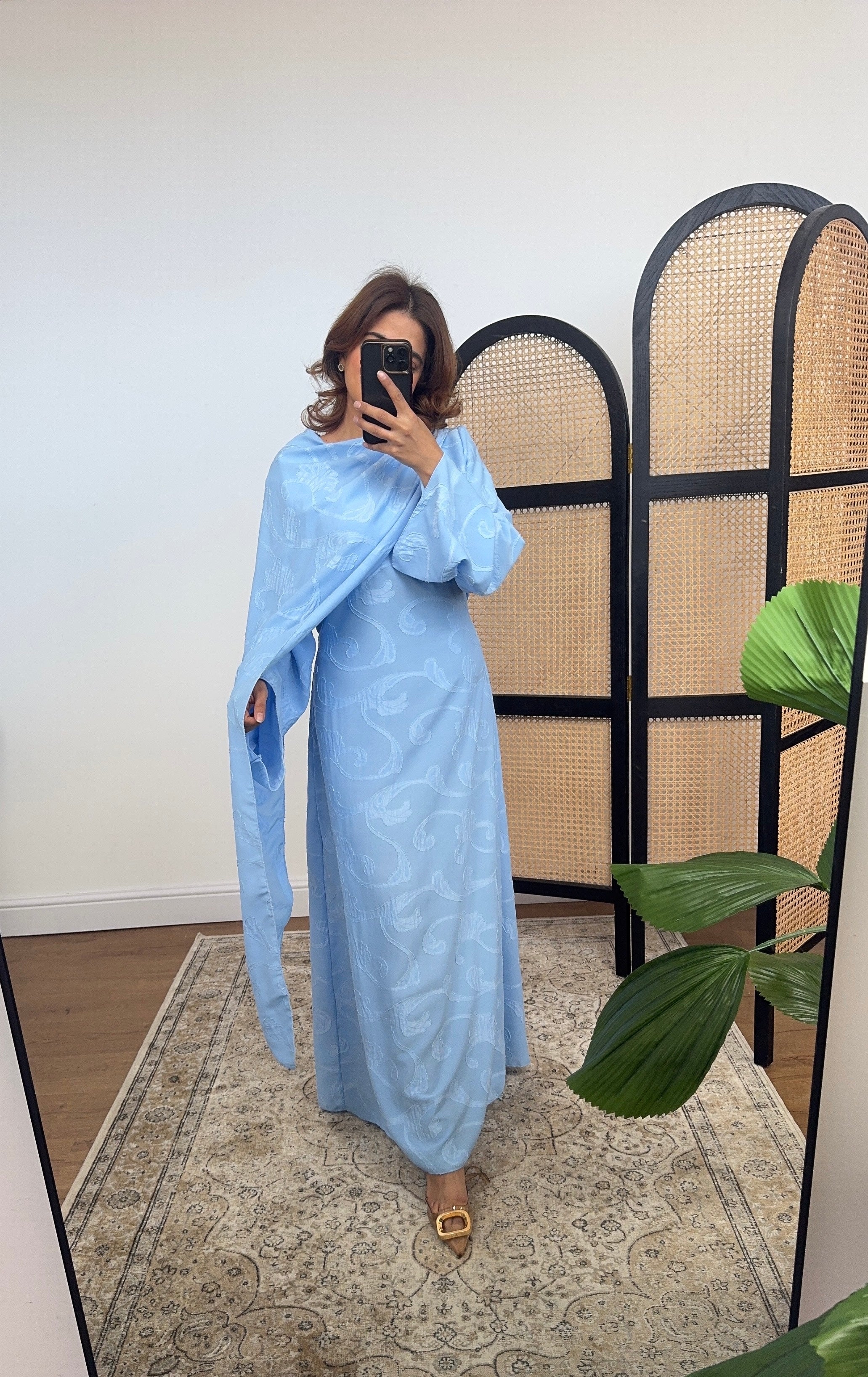 ROBE FOULARD DRAPÉ IMPRIMÉ POUDRÉ BLEU - LANA