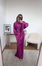 ROBE LONG ÉVASÉ MANCHES QUEUE DE POISSON MAGENTA - DION