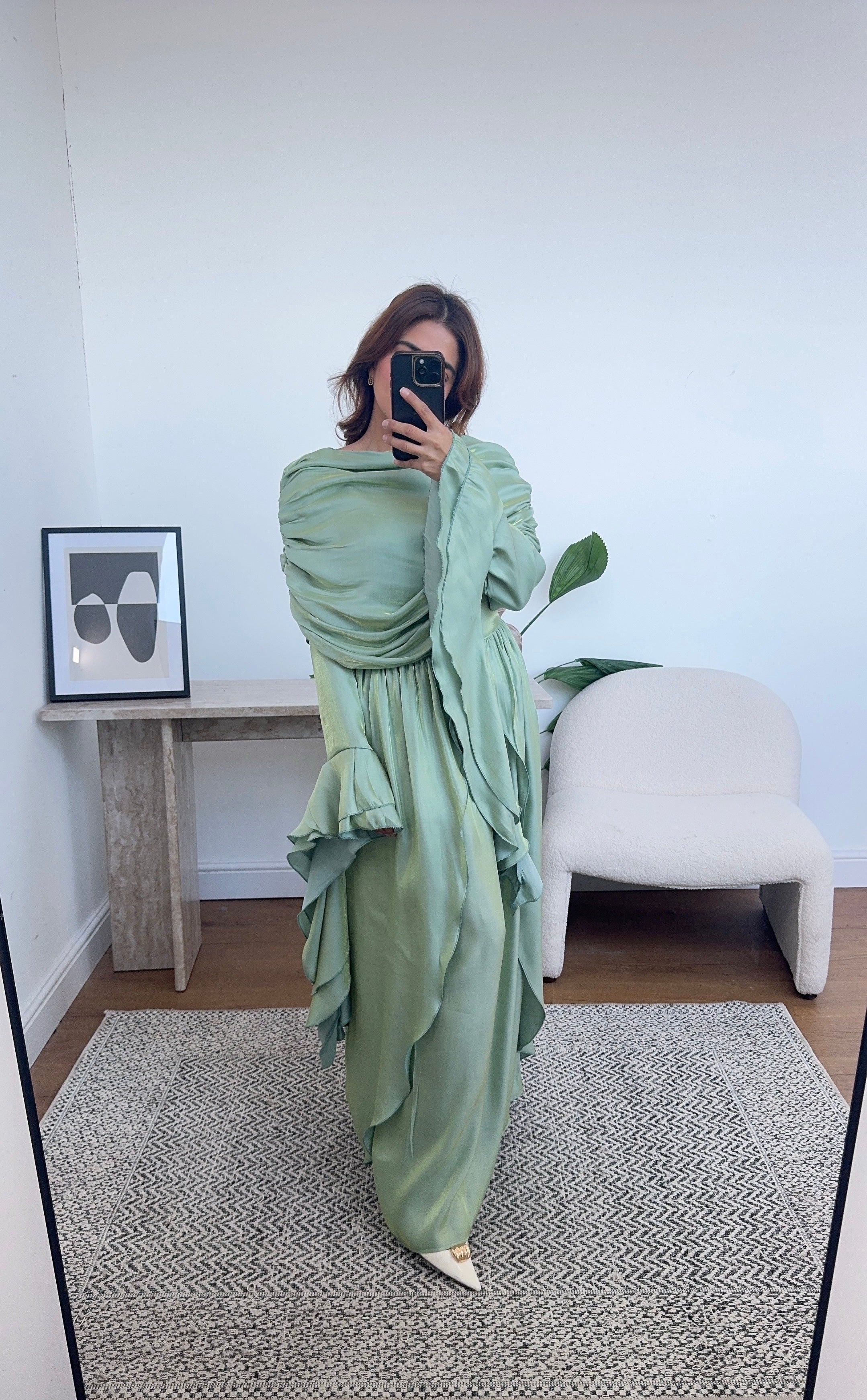 ROBE ÉVASÉ MANCHES MENTHE - GRECIA