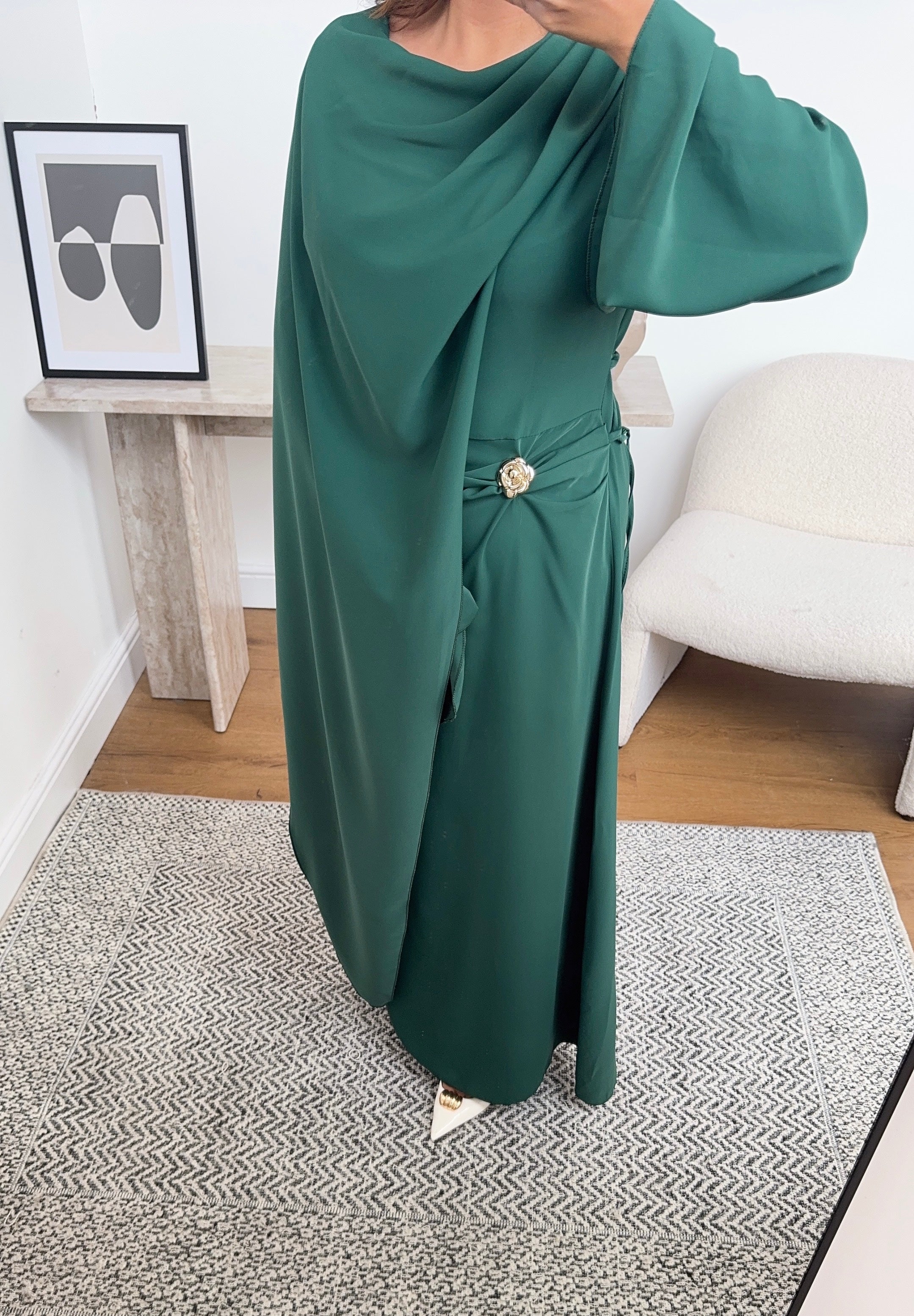ROBE ÉMERAUDE AVEC DRAPÉ FOULARD - ZARIA