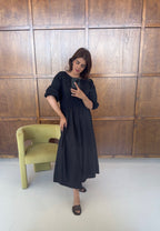 ROBE FRONCÉ MIDI NOIR - SOFIA