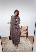ROBE FOULARD DRAPÉ IMPRIMÉ TAUPE - LANA