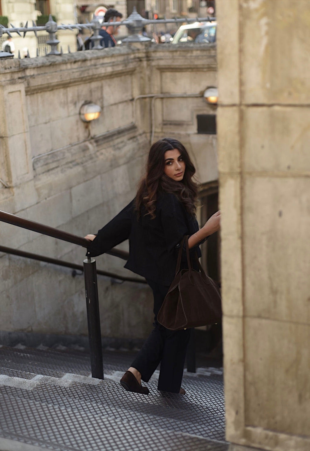 VESTE DENIM NOIR AVEC COL VELOURS CÔTELÉ - KAYA