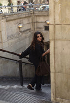 VESTE DENIM NOIR AVEC COL VELOURS CÔTELÉ - KAYA