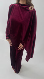 ENSEMBLE FOULARD VELOURS BORDEAUX AVEC DORÉ BROCHE - NURA