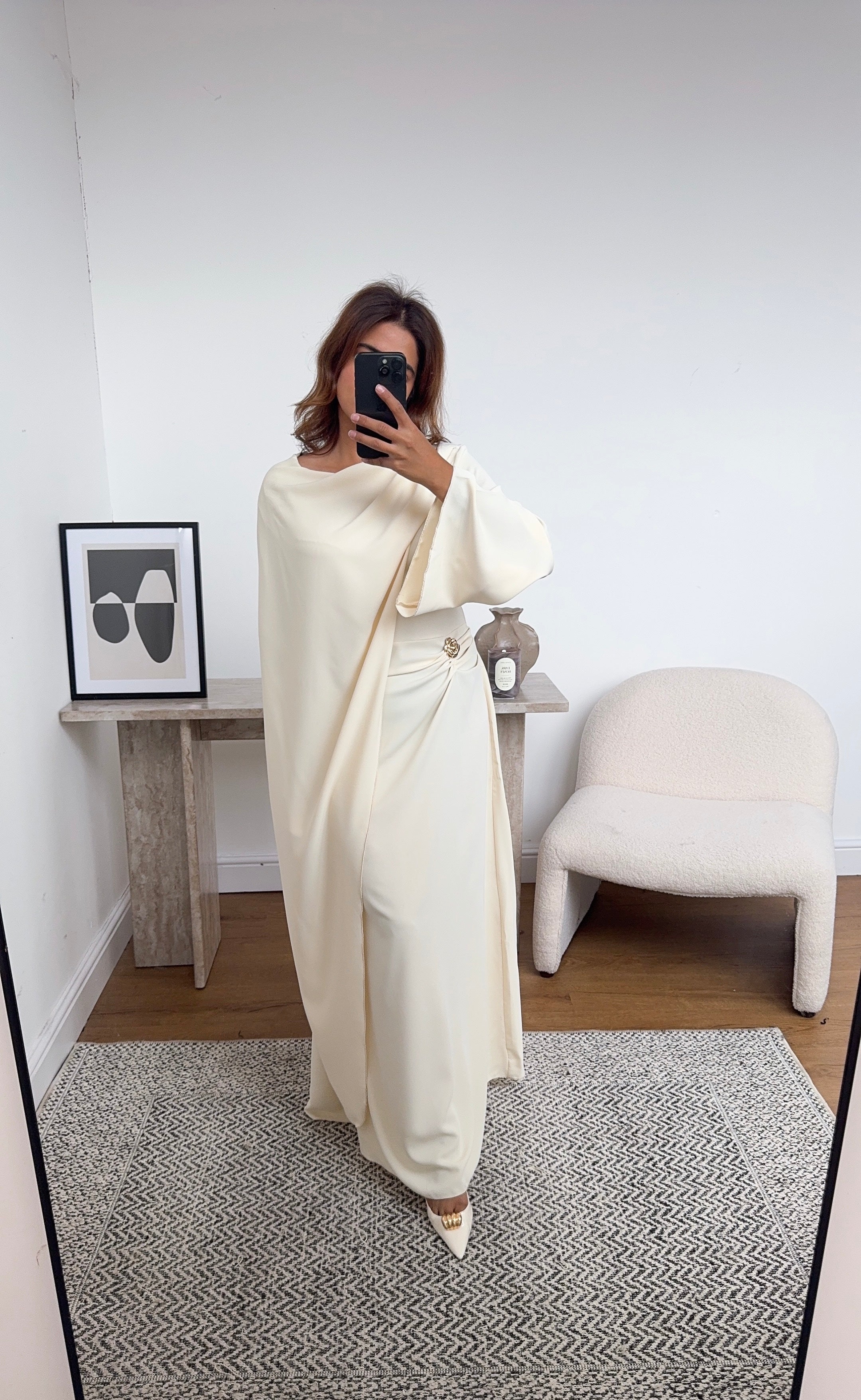 ROBE IVOIRE AVEC DRAPÉ FOULARD - ZARIA