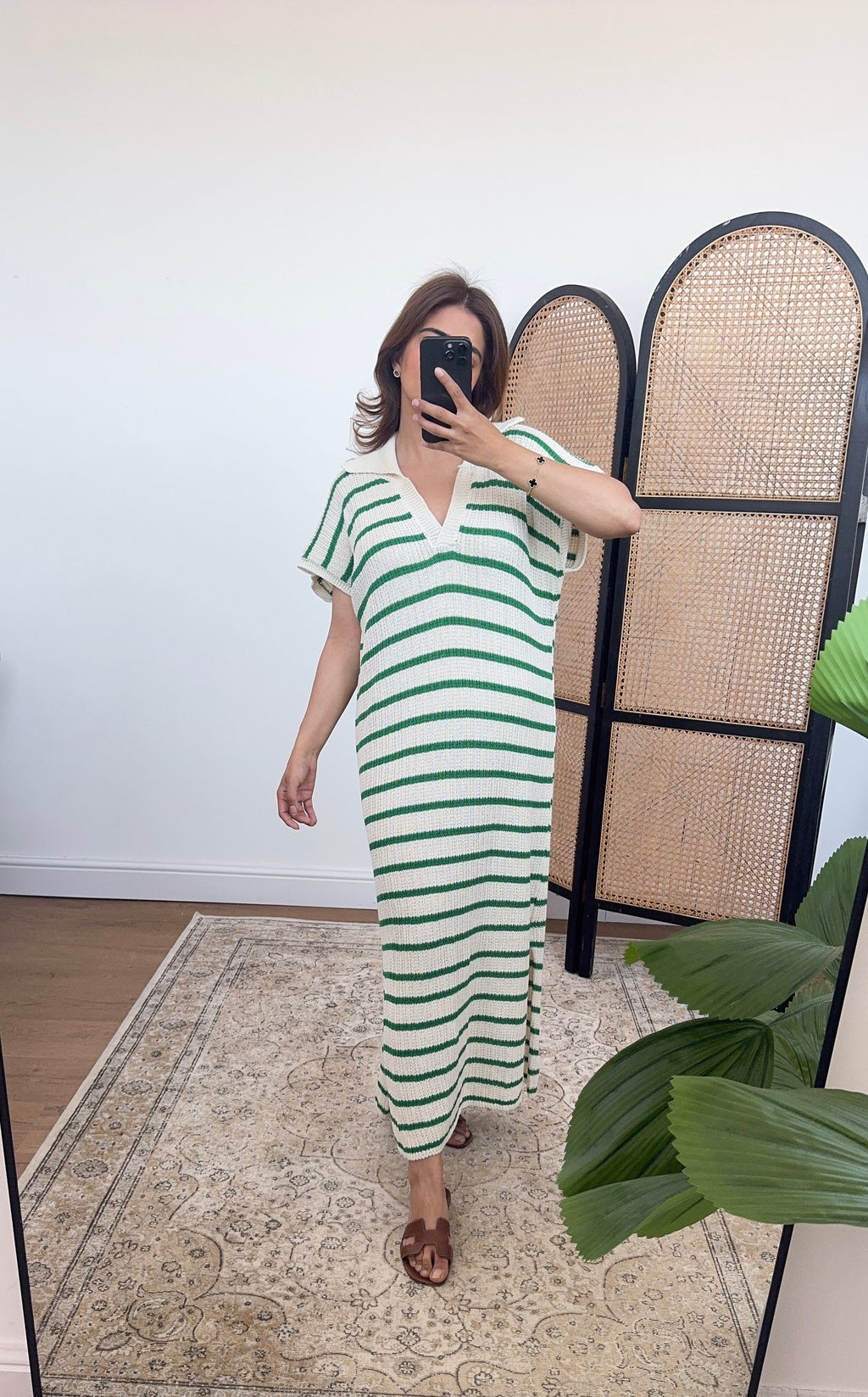 ROBE RAYÉ MAILLE VERT - RANA