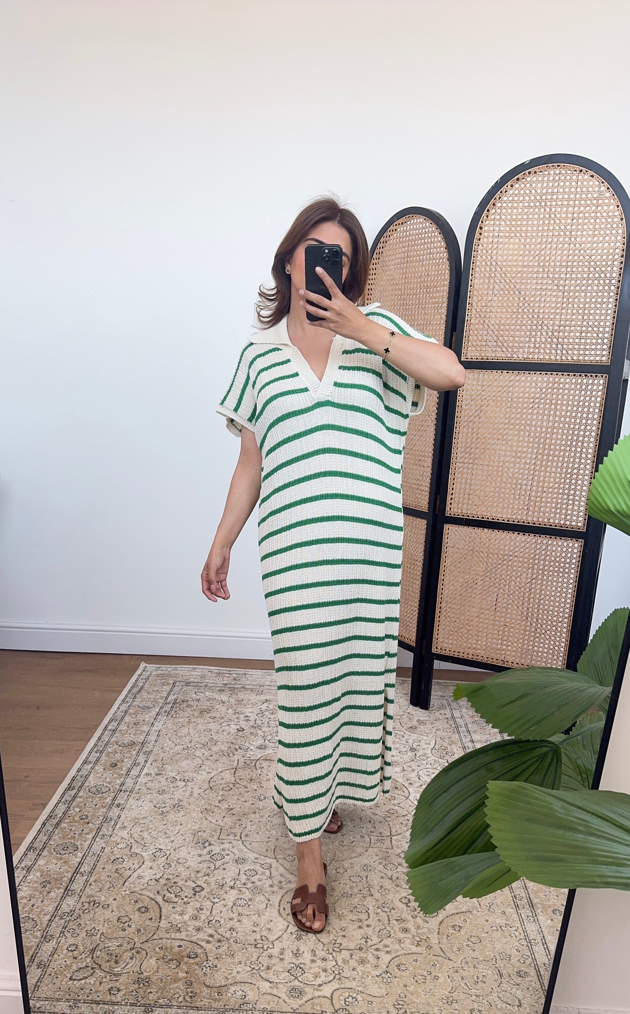 ROBE RAYÉ MAILLE VERT - RANA