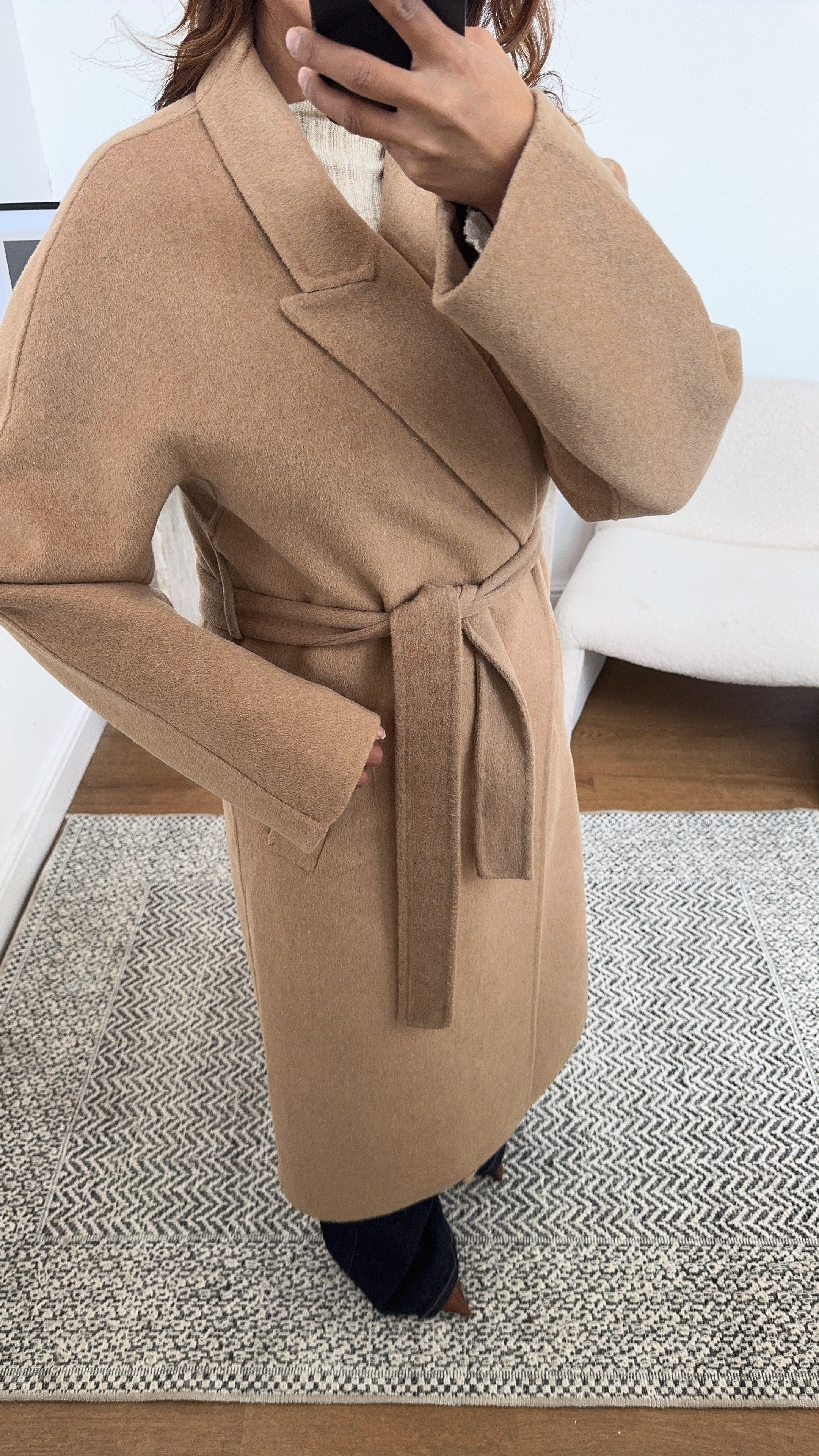 CAMEL HANDMADE WOOL CEINTURÉ MANTEAU - MARLI