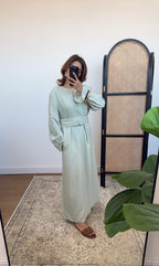 ROBE LIN MÉLANGE SAUGE AVEC CEINTURE - NARIA