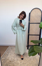 ROBE LIN MÉLANGE SAUGE AVEC CEINTURE - NARIA