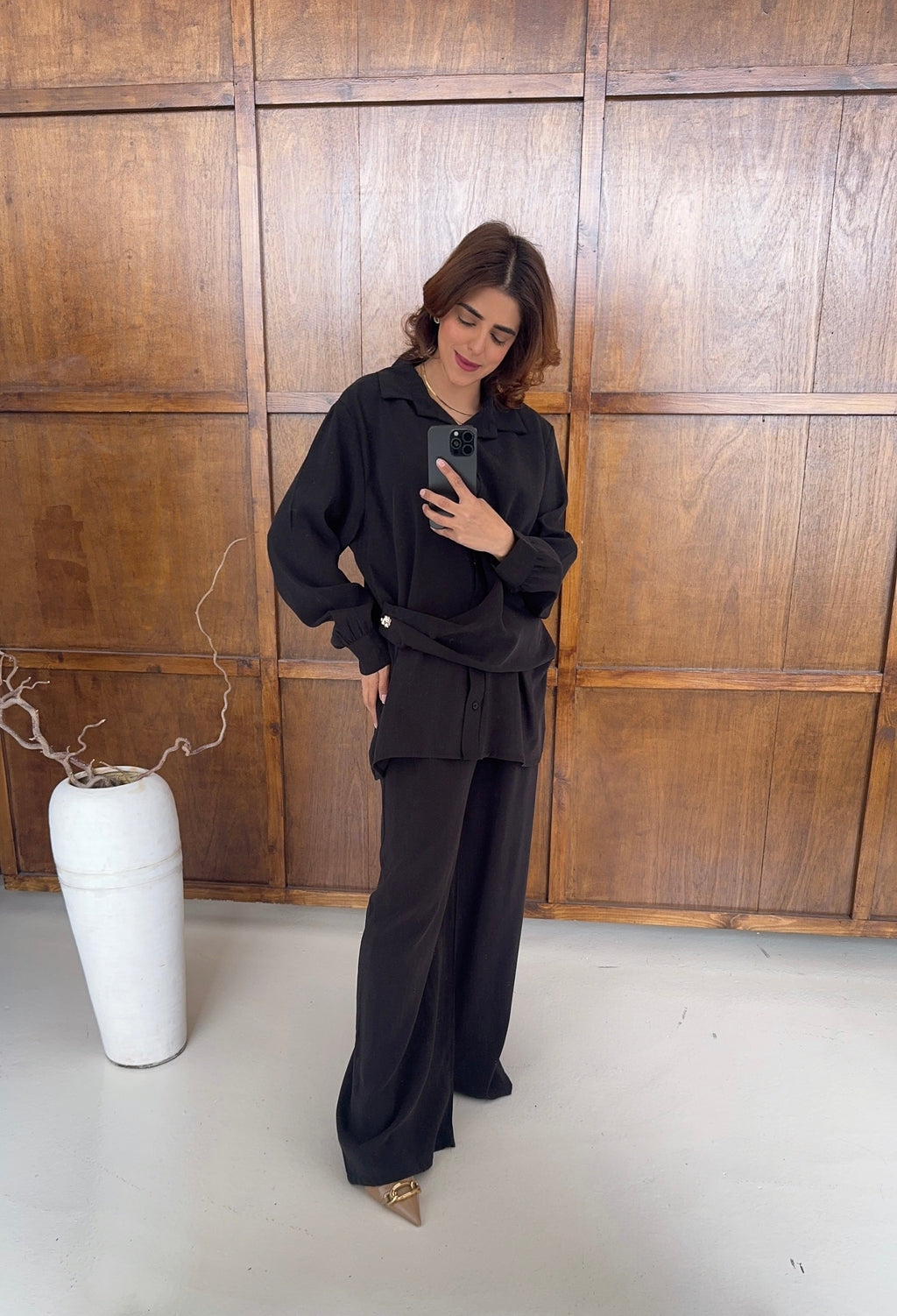 ENSEMBLE CHEMISE NOIR AVEC DORÉ BOUTONS - VENEZIA