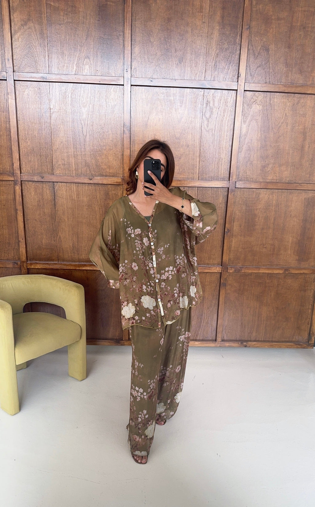 ENSEMBLE FLEURI MOUSSELINE SOIE OLIVE - NEVA