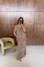 ROBE MOUSSELINE MOKA AVEC VOLANT - JESNA