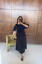 ROBE FRONCÉ MIDI NOIR - SOFIA