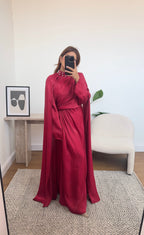 ROBE CAPE COL MONTANT PERLE DÉTAIL ROUGE - AMARA