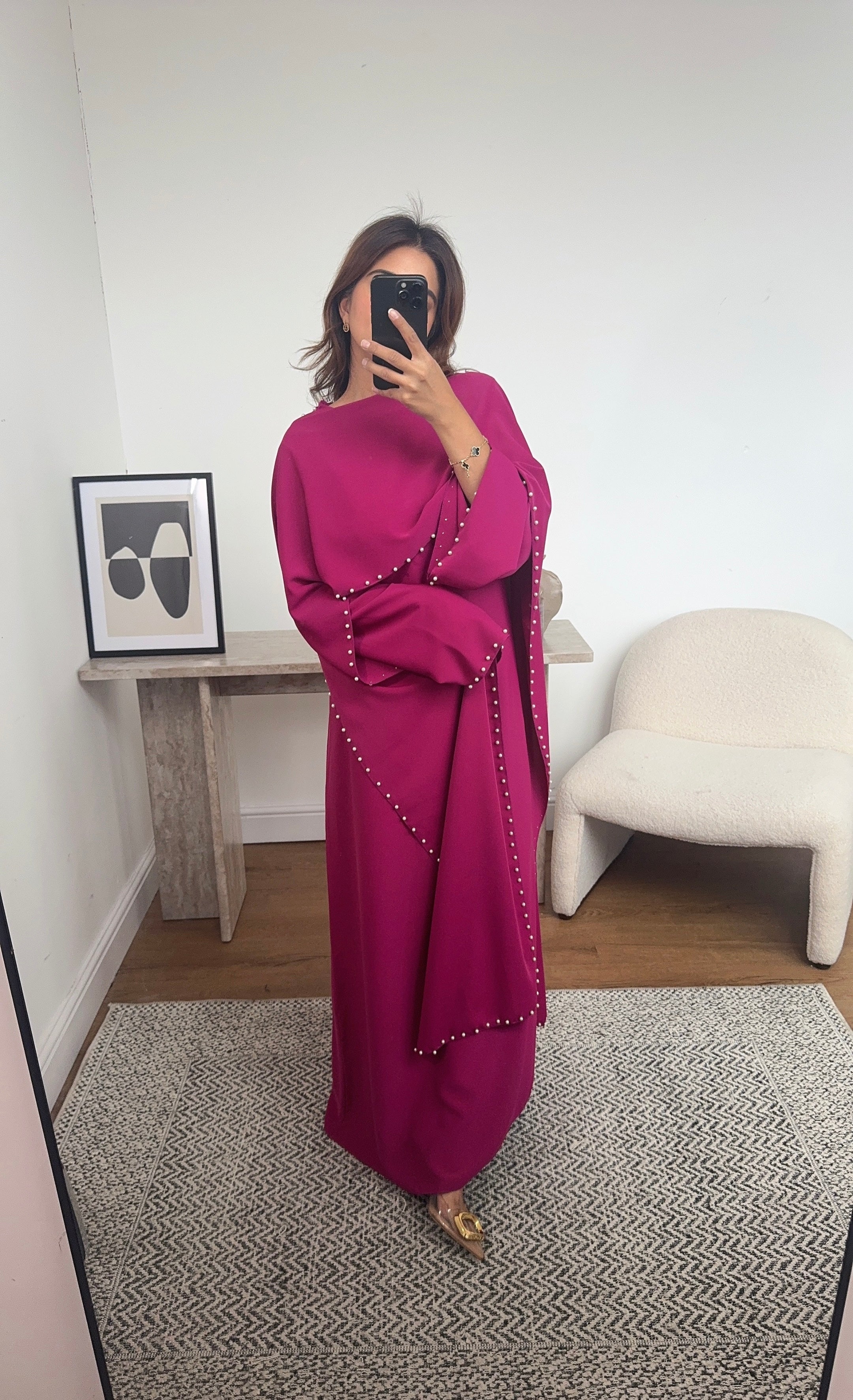 ROBE CAPE PERLE CERISE ROSE - SISI