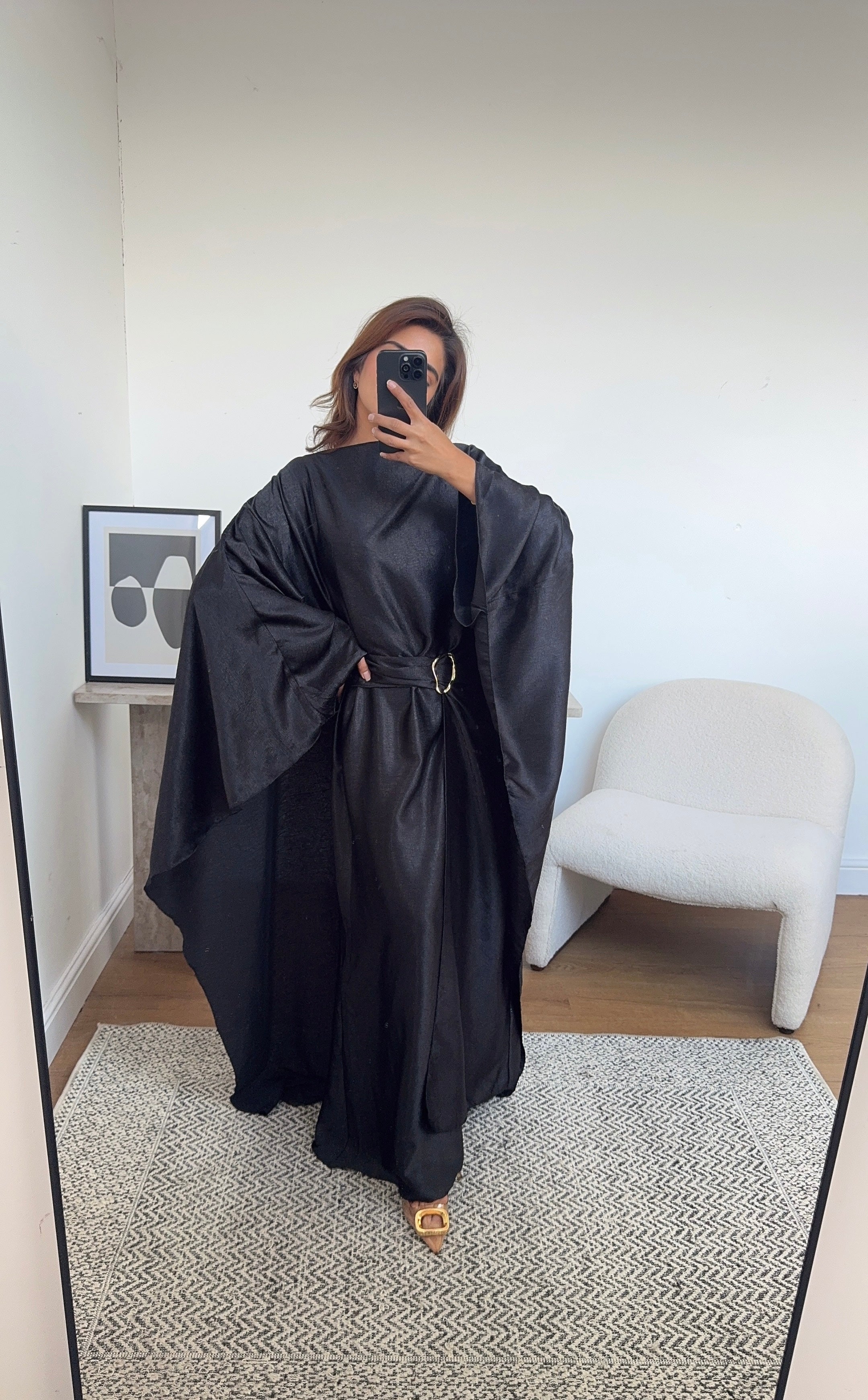 ROBE CAPE CRINKLE NOIR - ALYA