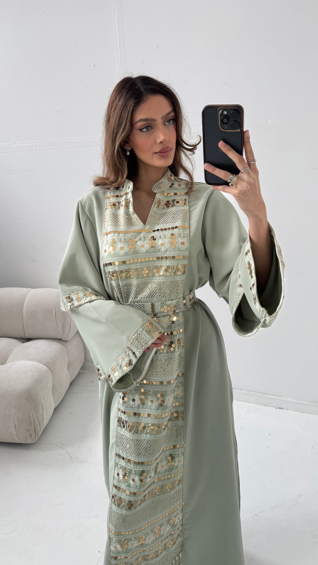 CAFTAN ORNÉ SAUGE/DORÉ - FILAL