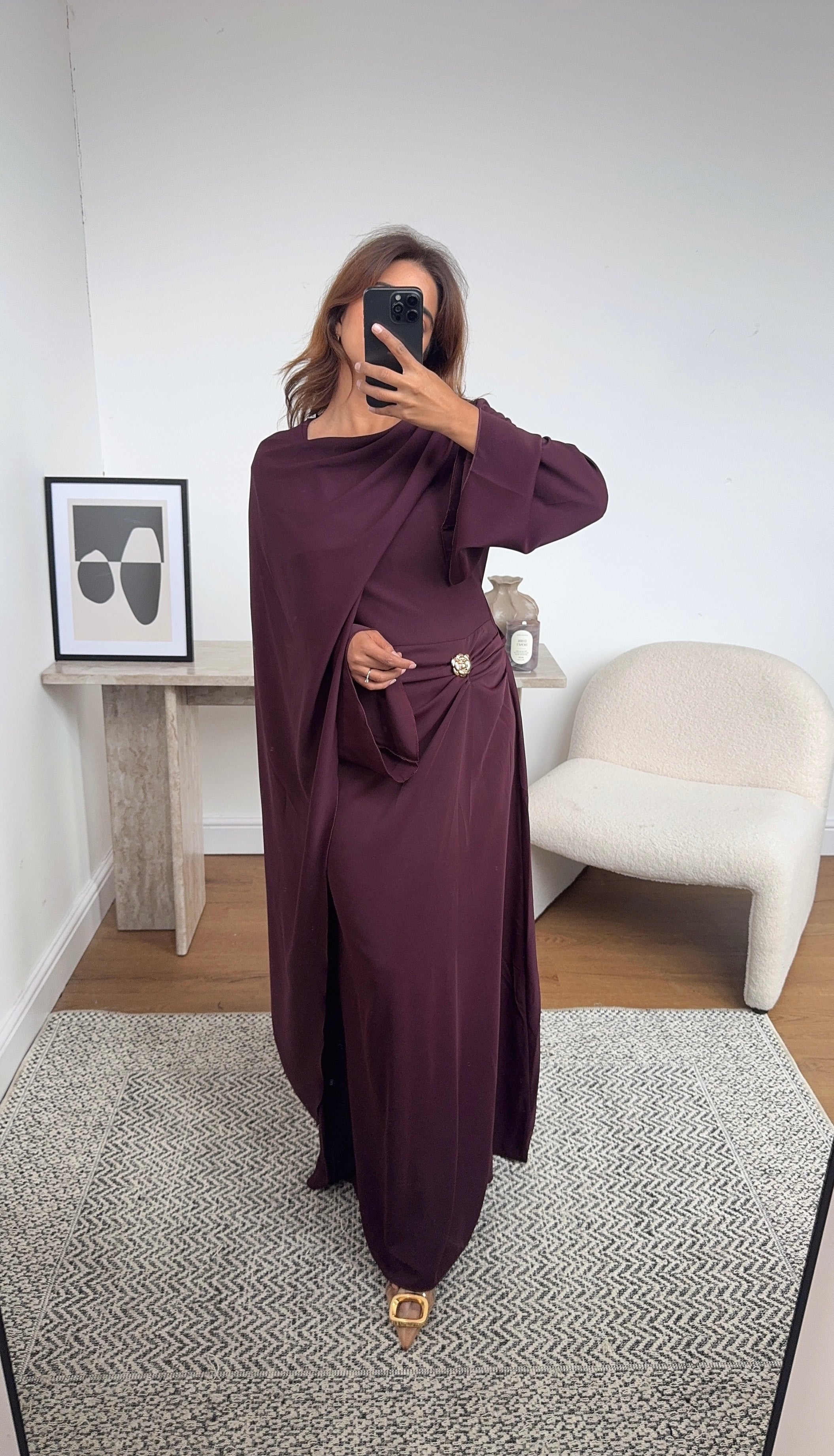 ROBE PRUNE AVEC DRAPÉ FOULARD - ZARIA