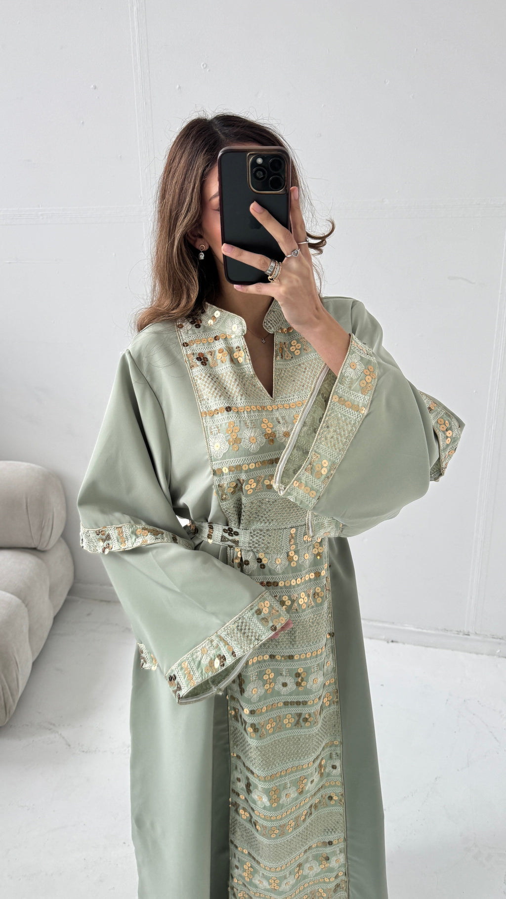 CAFTAN ORNÉ SAUGE/DORÉ - FILAL