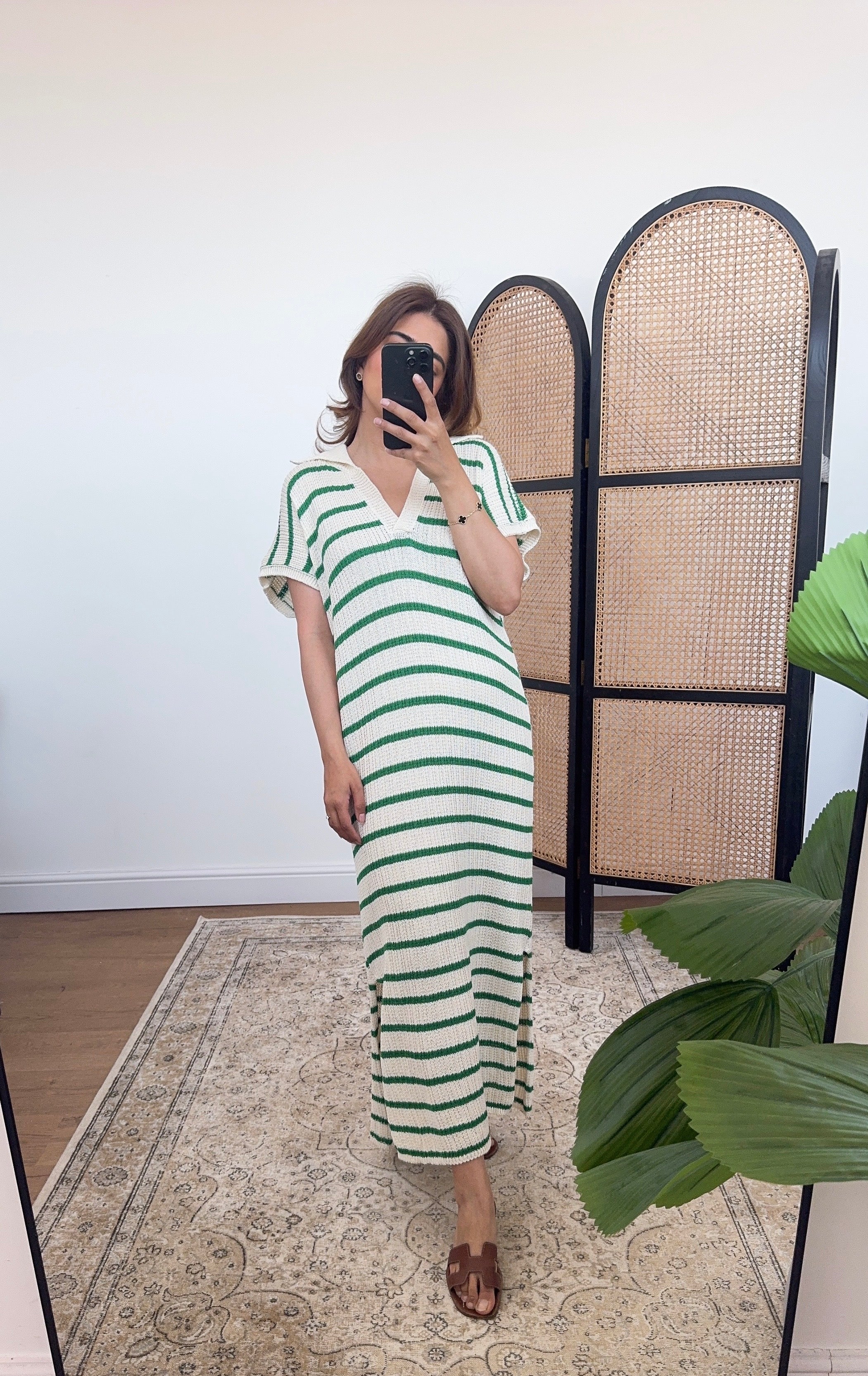 ROBE RAYÉ MAILLE VERT - RANA