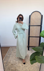 ROBE LIN MÉLANGE SAUGE AVEC CEINTURE - NARIA