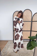 ROBE MOUSSELINE IMPRIMÉ MAXI MARRON - BRIA