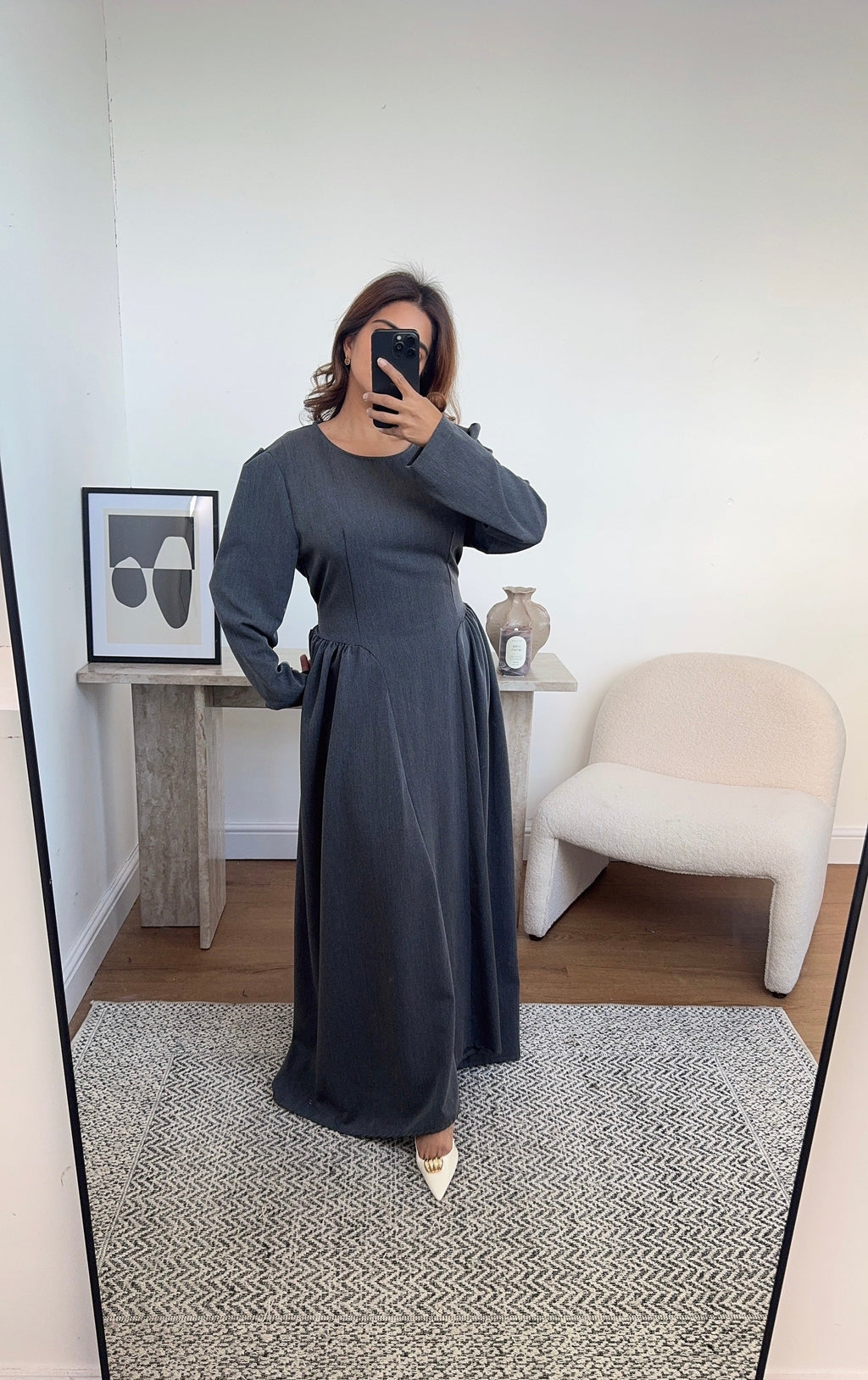 ROBE FRONCÉ TAILLE GRIS - MARNIA