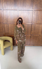 ENSEMBLE FLEURI MOUSSELINE SOIE OLIVE - NEVA