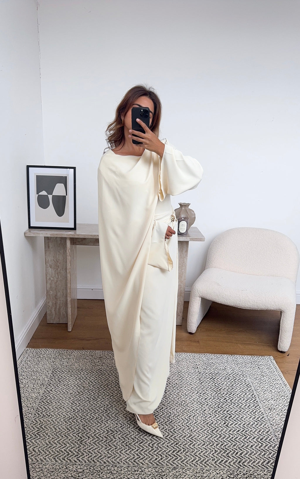 ROBE IVOIRE AVEC DRAPÉ FOULARD - ZARIA