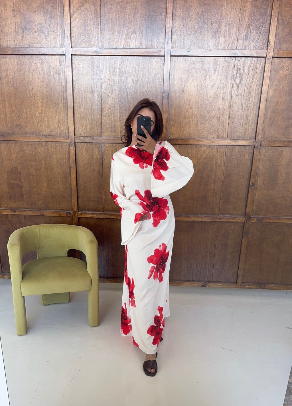 ROBE FLEURI IVOIRE/ROUGE - AMINA