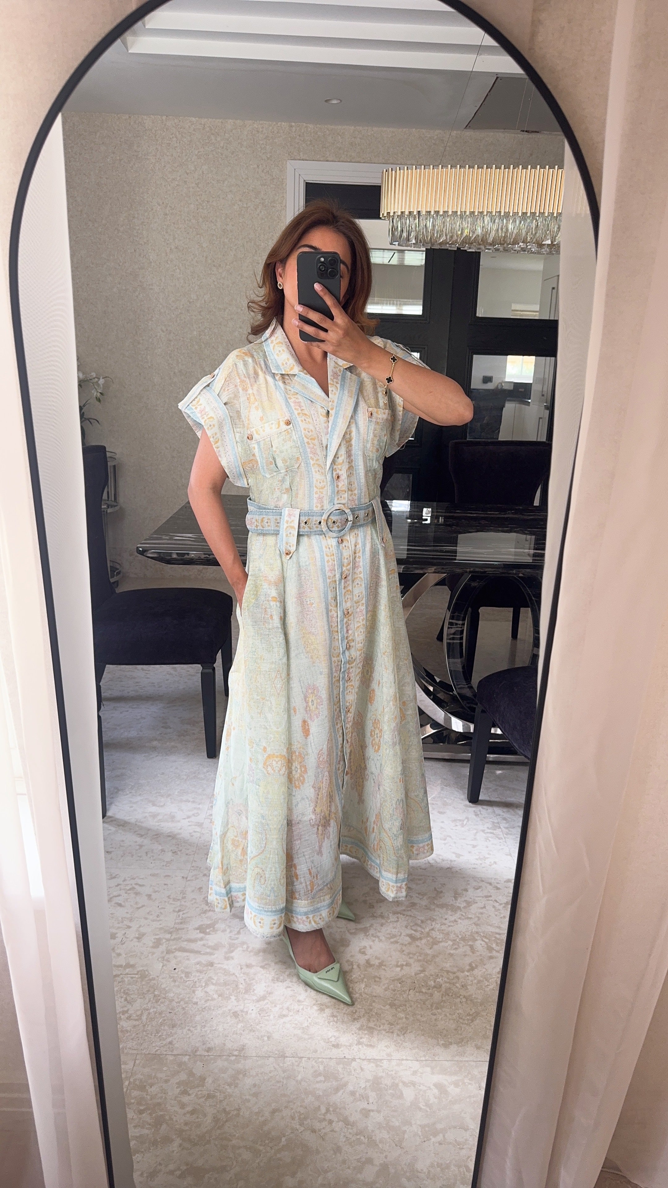 ROBE FLEUR CEINTURÉ MAXI SAUGE - SHREYA