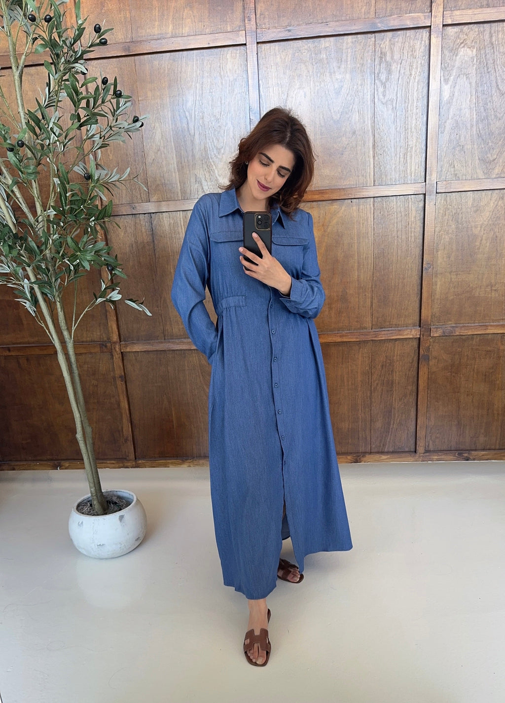 DENIM LOOK CHEMISE ROBE - DARI