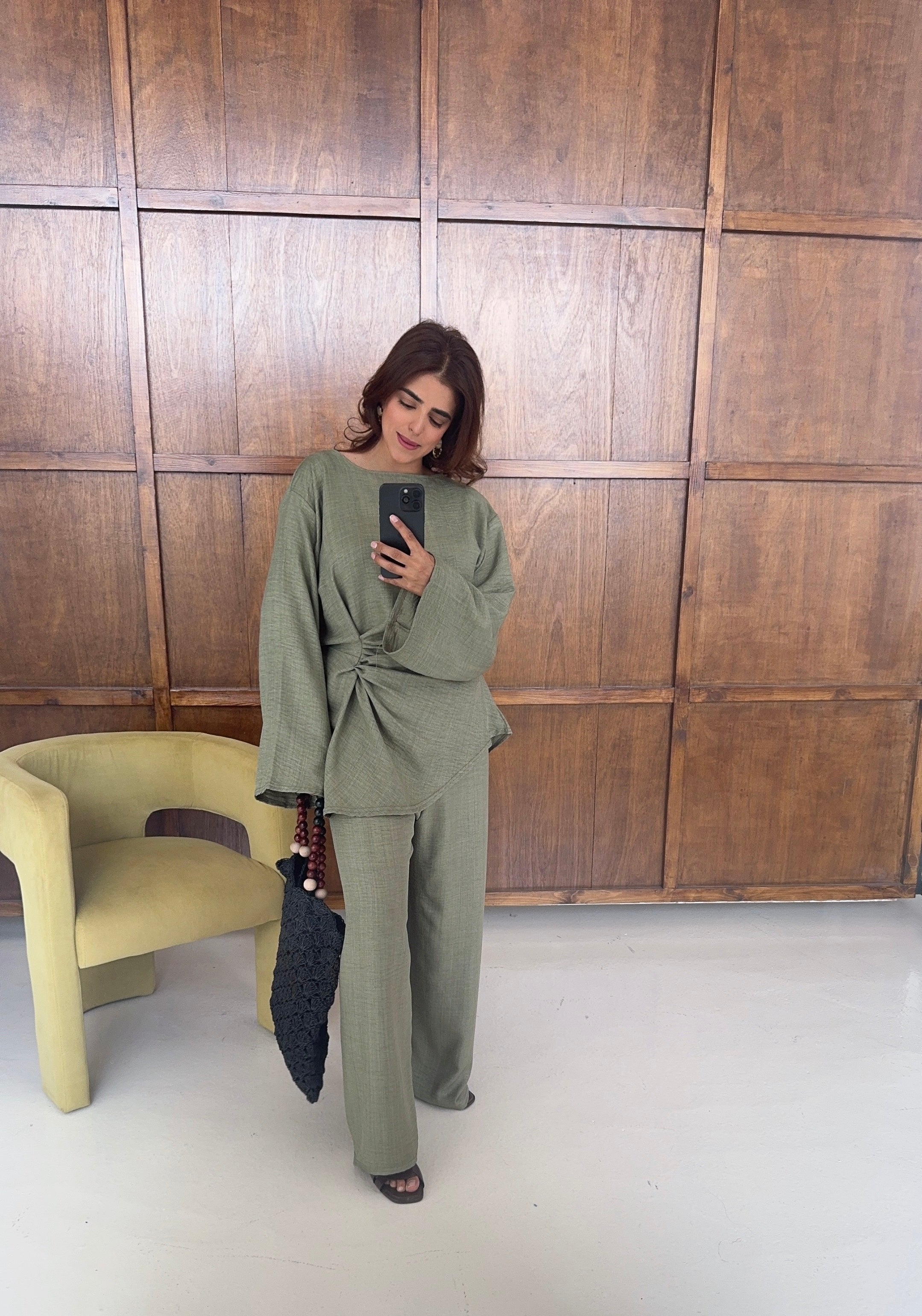 Olive twist tie back coord- riva