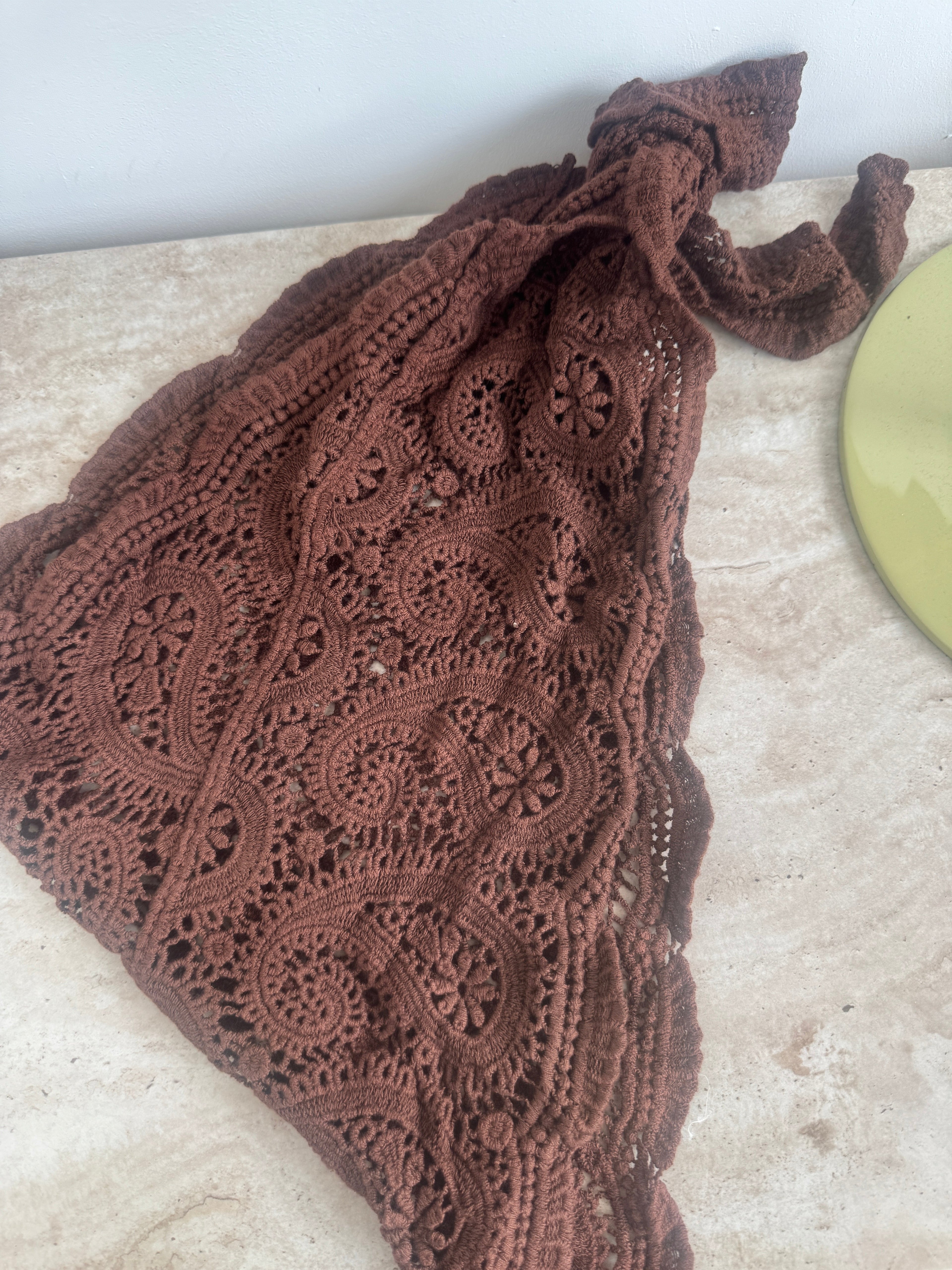 CACHEMIRE MARRON CROCHET TAILLE CEINTURE