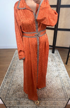 ROBE JACQUARD SATIN ORANGE AVEC CEINTURE - LAMAR