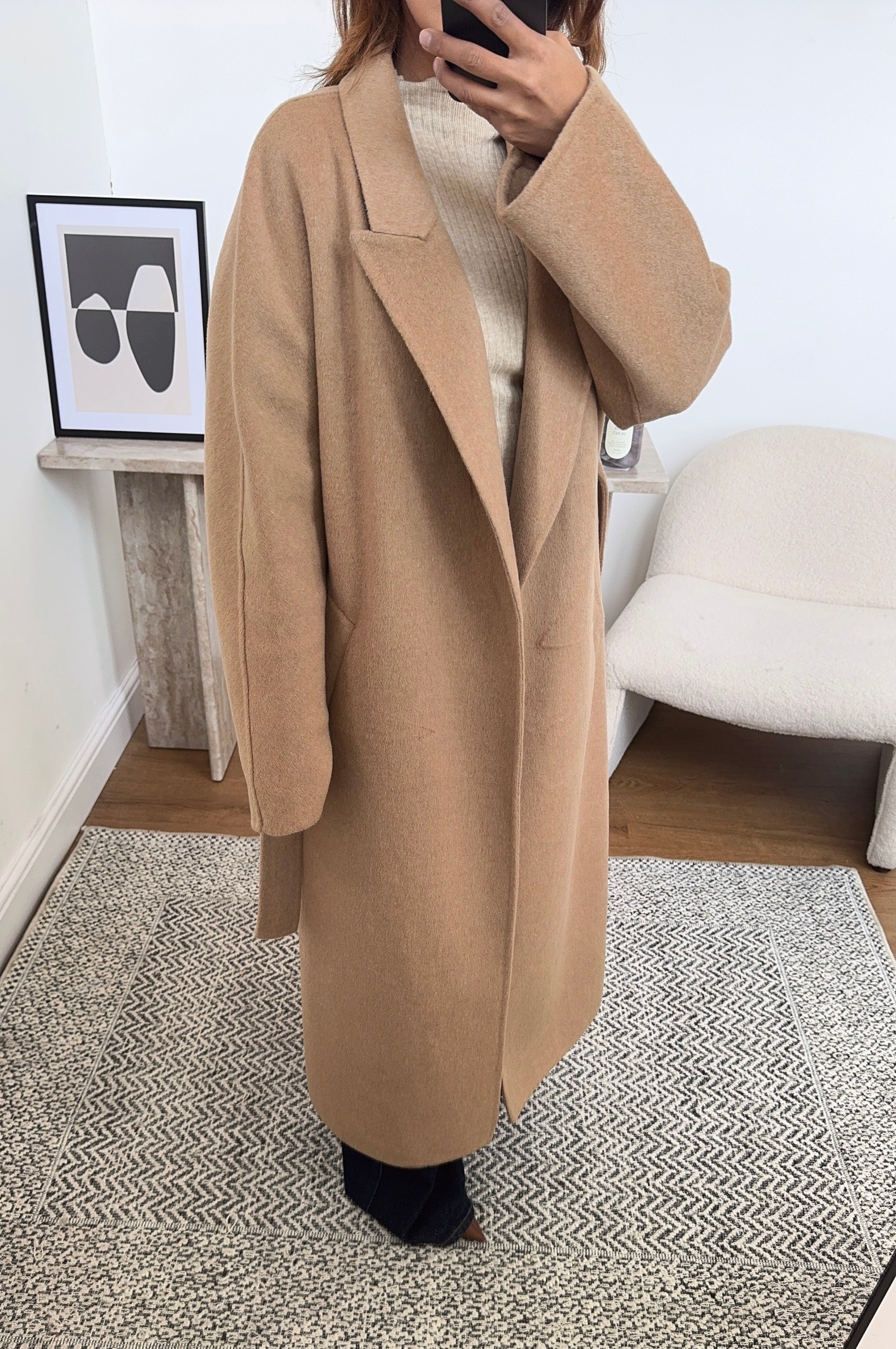 CAMEL HANDMADE WOOL CEINTURÉ MANTEAU - MARLI