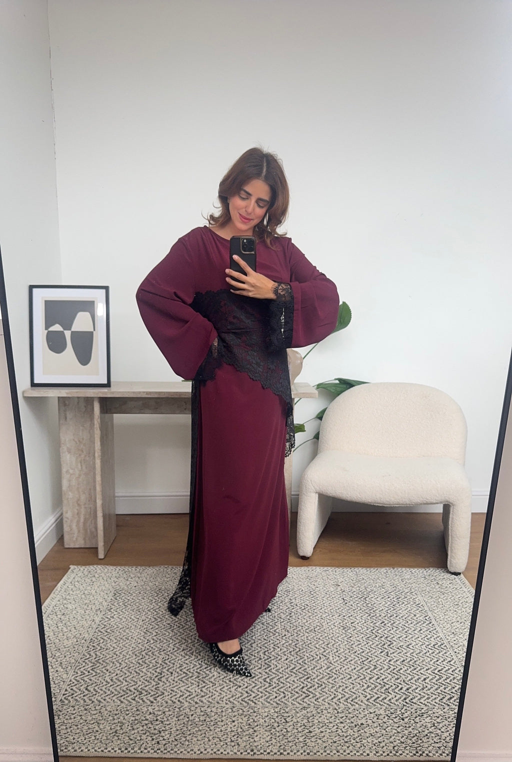 ROBE DENTELLE DÉTAIL NOUÉ DOS BORDEAUX - BEYI