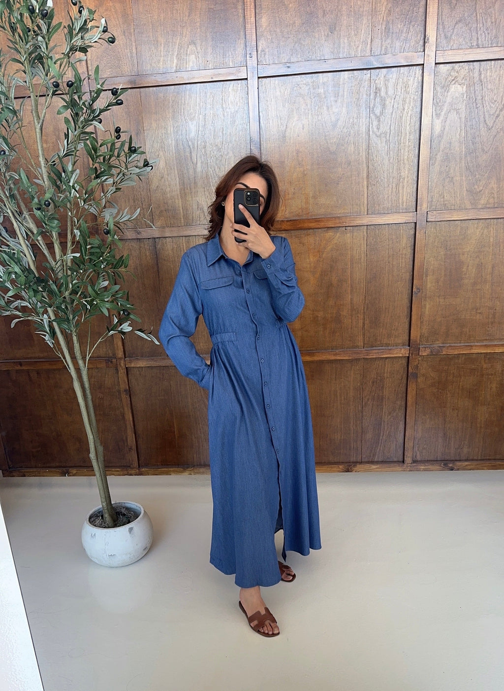 DENIM LOOK CHEMISE ROBE - DARI