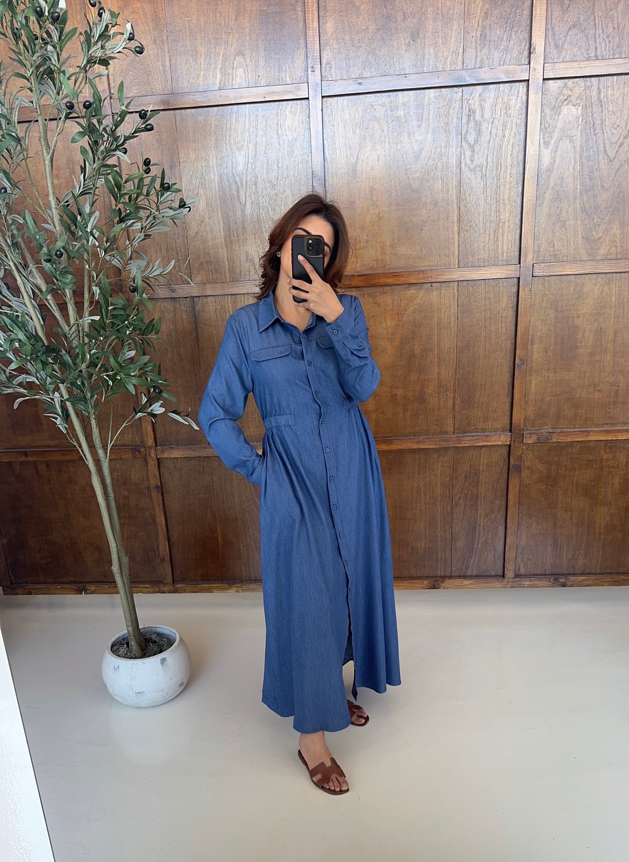 DENIM LOOK CHEMISE ROBE - DARI