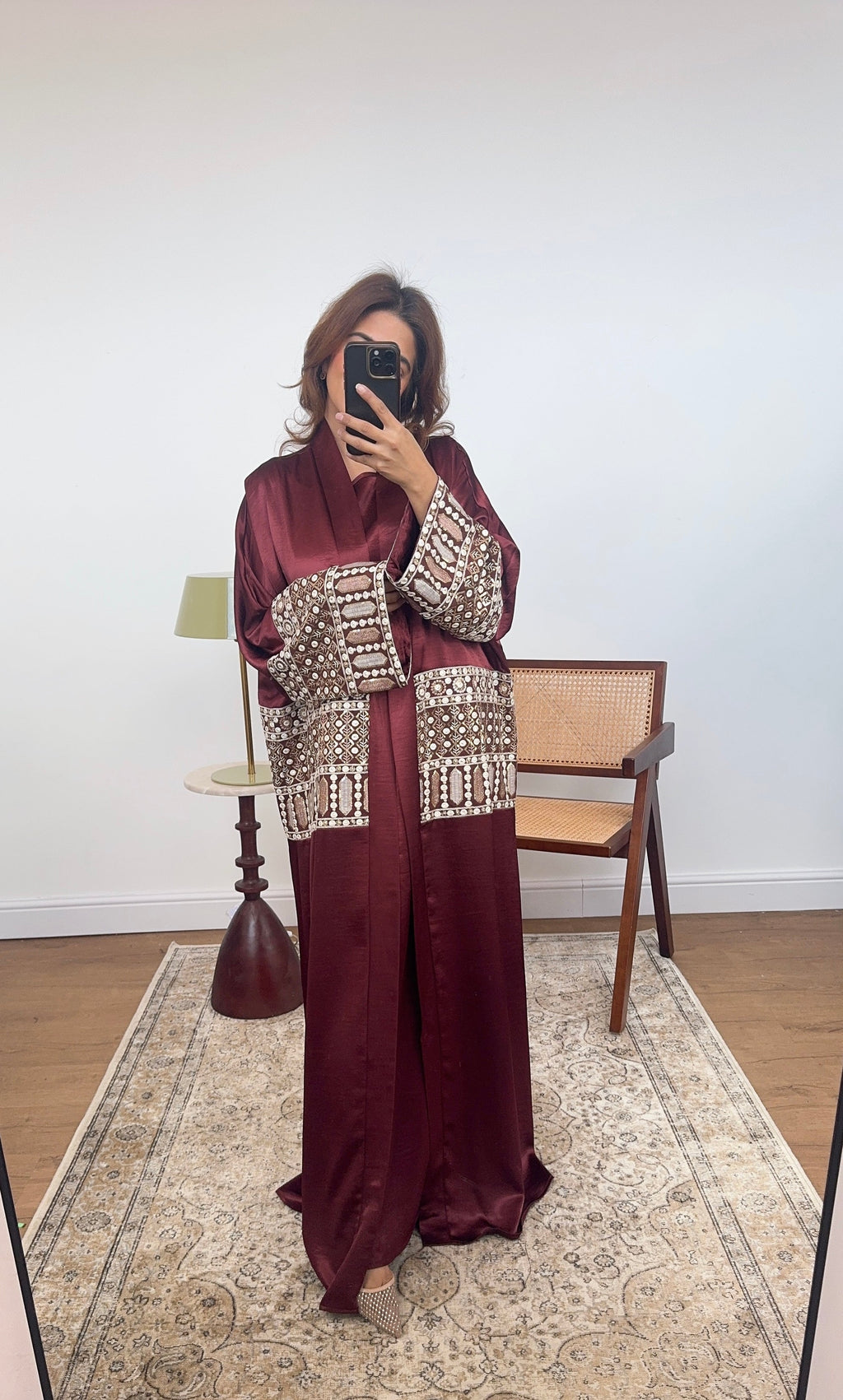 ENSEMBLE ABAYA BRODÉ DEUX PIÈCES BORDEAUX - MINA