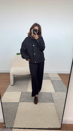 VESTE DENIM NOIR AVEC COL VELOURS CÔTELÉ - KAYA