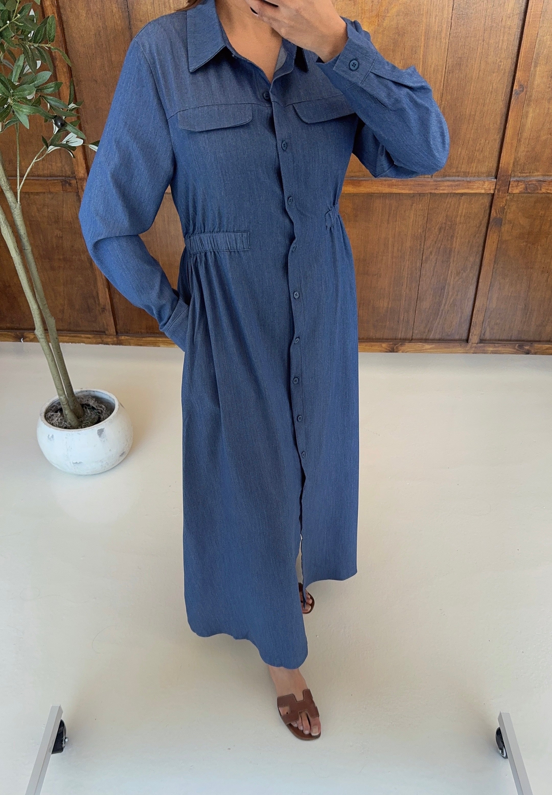 DENIM LOOK CHEMISE ROBE - DARI