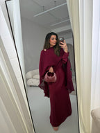 ROBE CAPE DEUX PIÈCES PLISSÉ BORDEAUX - LULWA