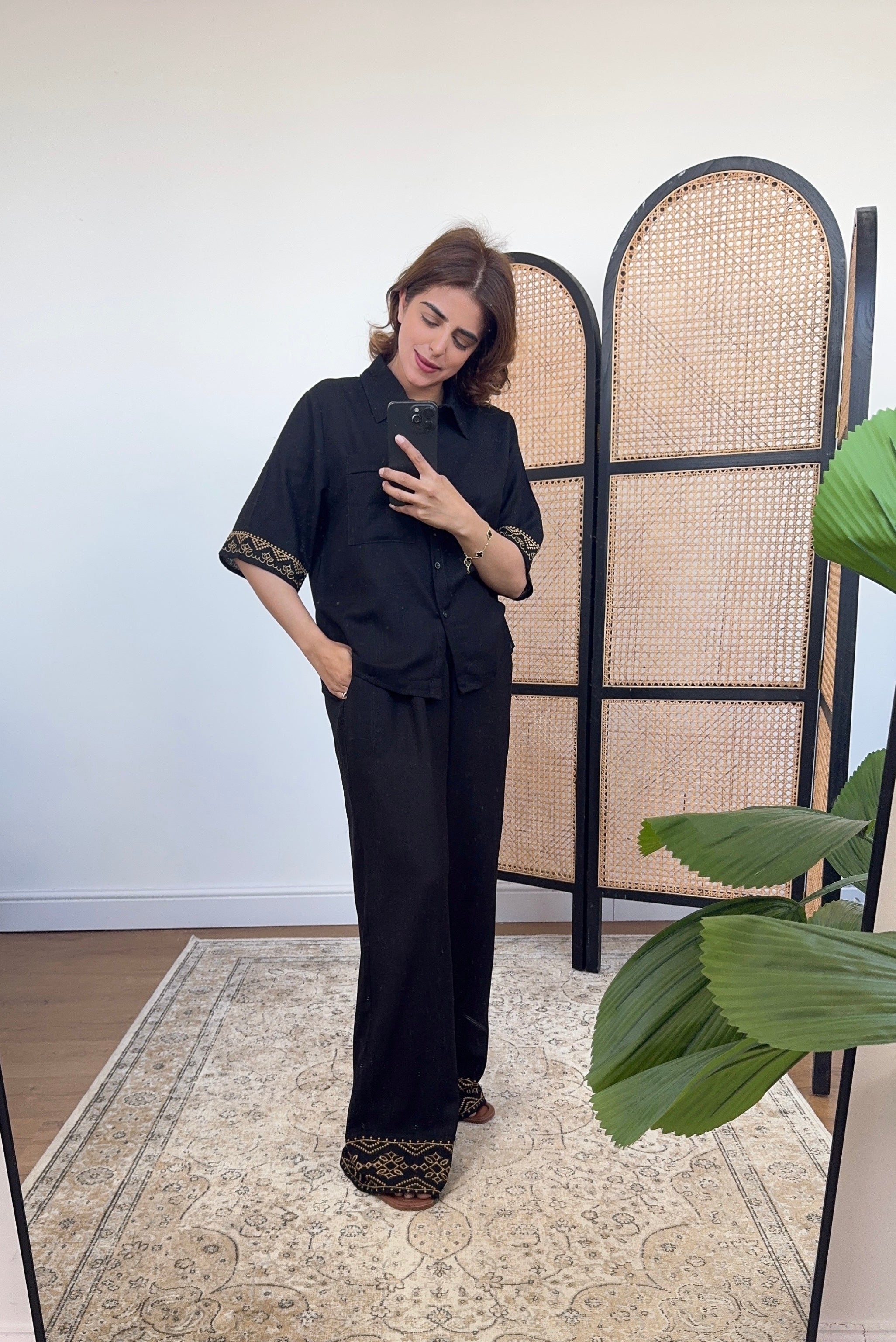 ENSEMBLE LIN MÉLANGE NOIR - BAHI